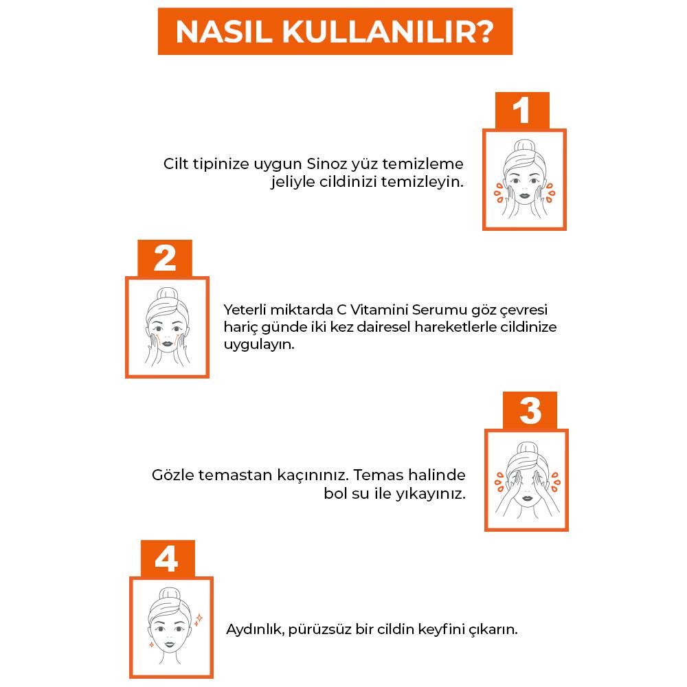 Sinoz Ton Eşitleyici Aydınlatıcı Vitamin C %4 + Niacinamide %2 Yüz Serumu 30 ml Tüm Ciltler İçin