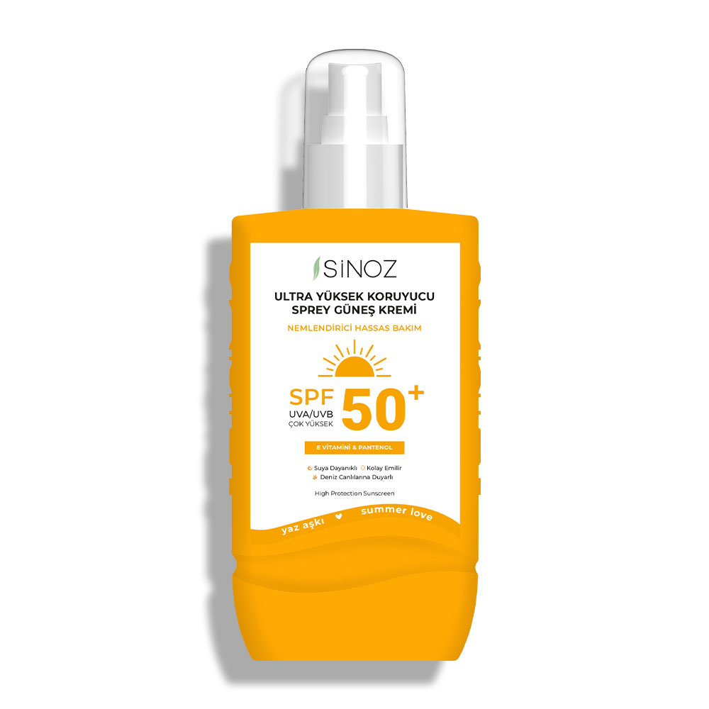 Sinoz Spf 50+ Ultra Yüksek Koruyucu Vücut Güneş Kremi Sprey 200 ml Nemlendirici Hassas Bakım