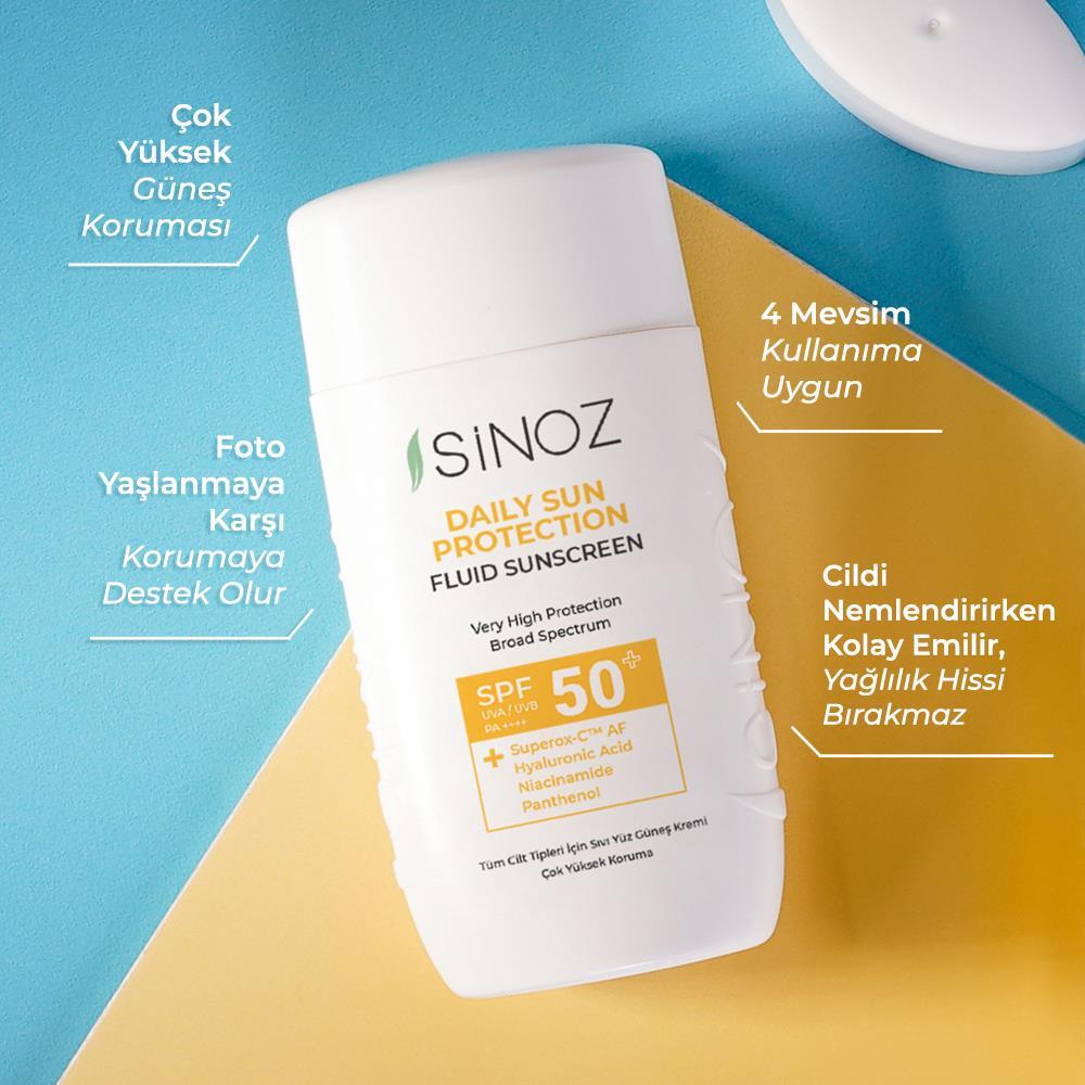 Sinoz Spf50+ Günlük Kullanım Fluid Güneş Kremi - Yeni Nesil Güneş Filtreleri Ile Hibrit Formül 50ml