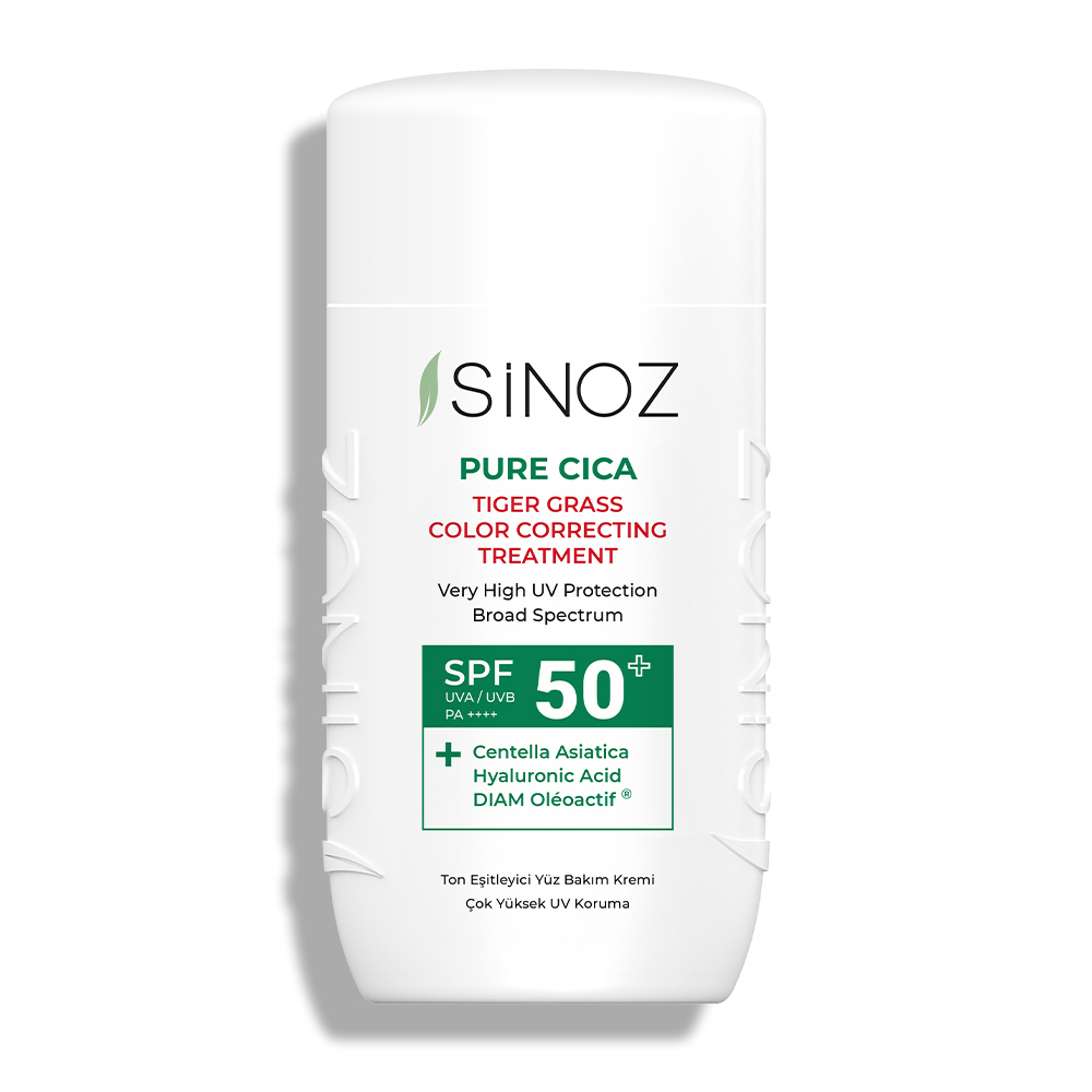 Sinoz Spf50+ Pure Cica Tiger Grass Anında Ton Eşitleyici Sıvı Güneş Kremi - Mineral Filtre 50ml