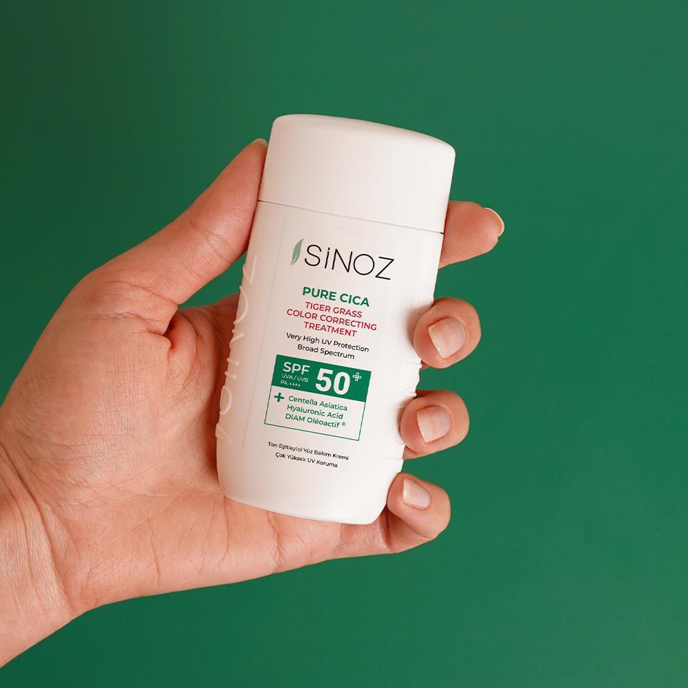 Sinoz Spf50+ Pure Cica Tiger Grass Anında Ton Eşitleyici Sıvı Güneş Kremi - Mineral Filtre 50ml