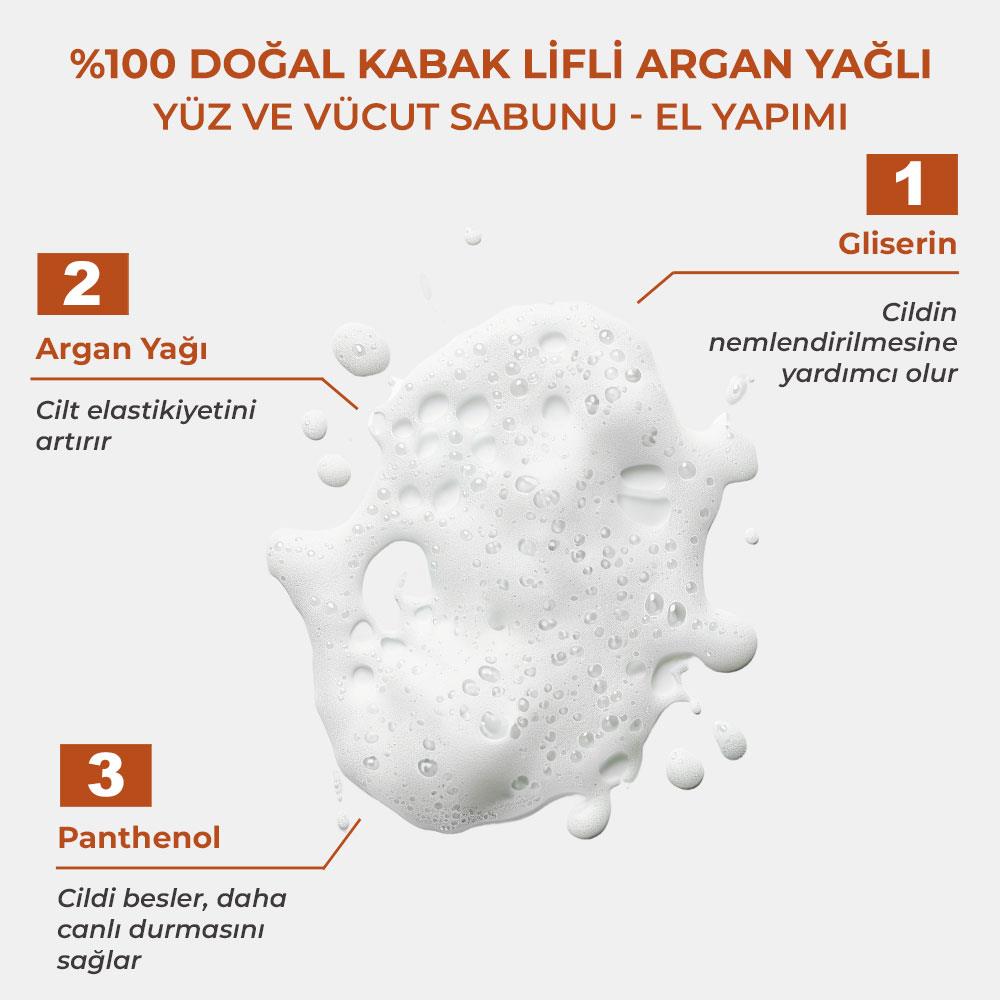 Sinoz Pür Doğal %100 Doğal Kabak Lifli Argan Yağlı Yüz ve Vücut Sabunu - El Yapımı 130 gr