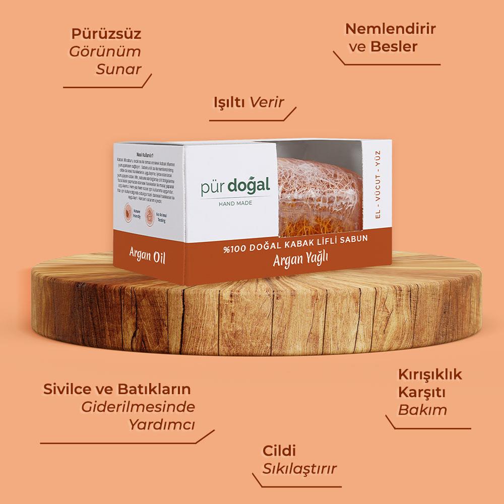 Sinoz Pür Doğal %100 Doğal Kabak Lifli Argan Yağlı Yüz ve Vücut Sabunu - El Yapımı 130 gr