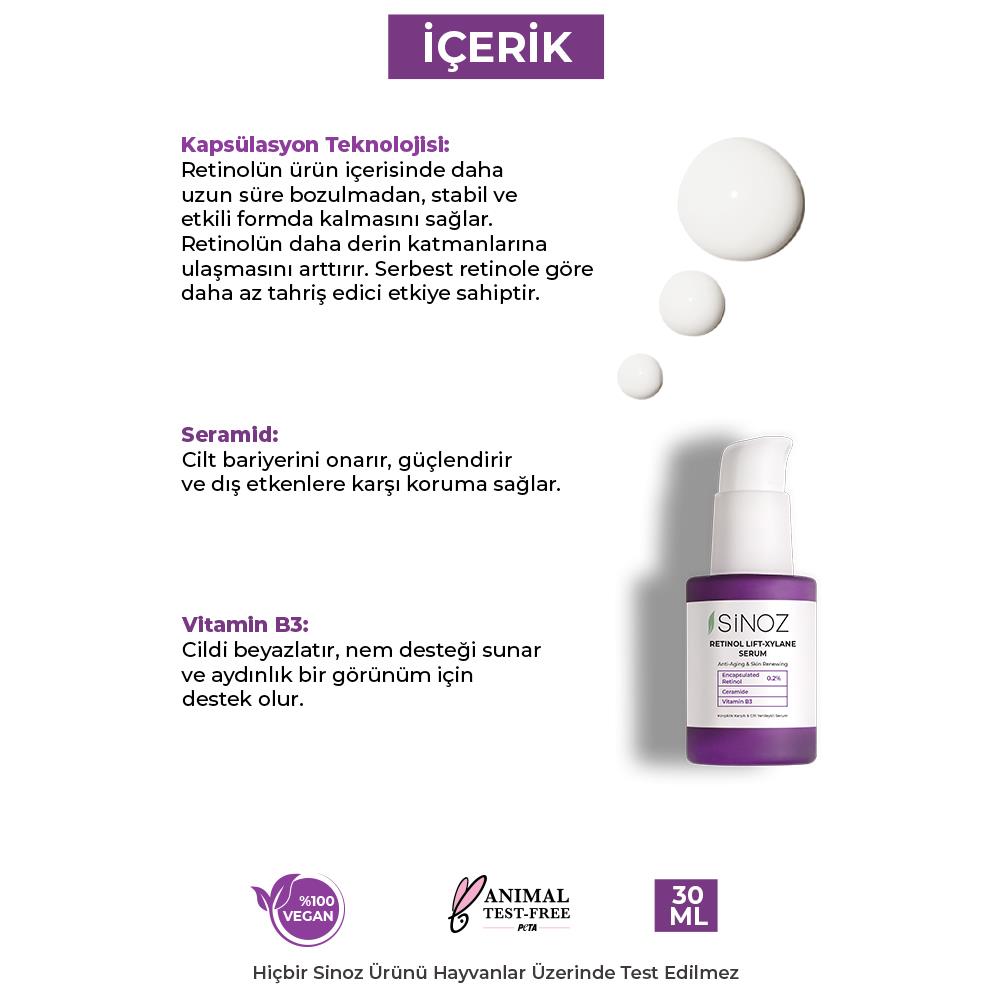 Sinoz Retinol Lift-Xylane Kırışıklık Karşıtı & Cilt Yenileyici Serum 30 ml