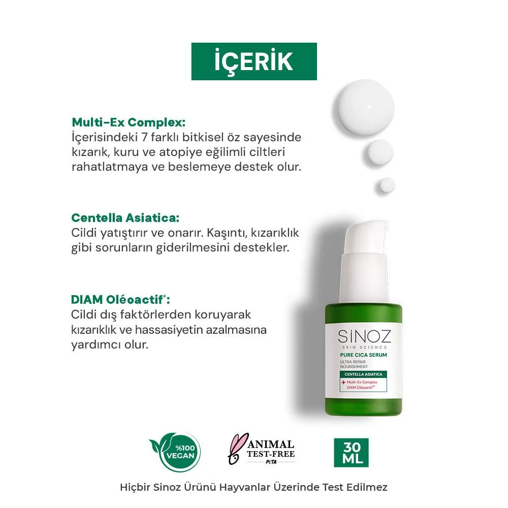 Sinoz Pure Cica Ultra Onarıcı ve Besleyici Bakım Serumu 30 ml