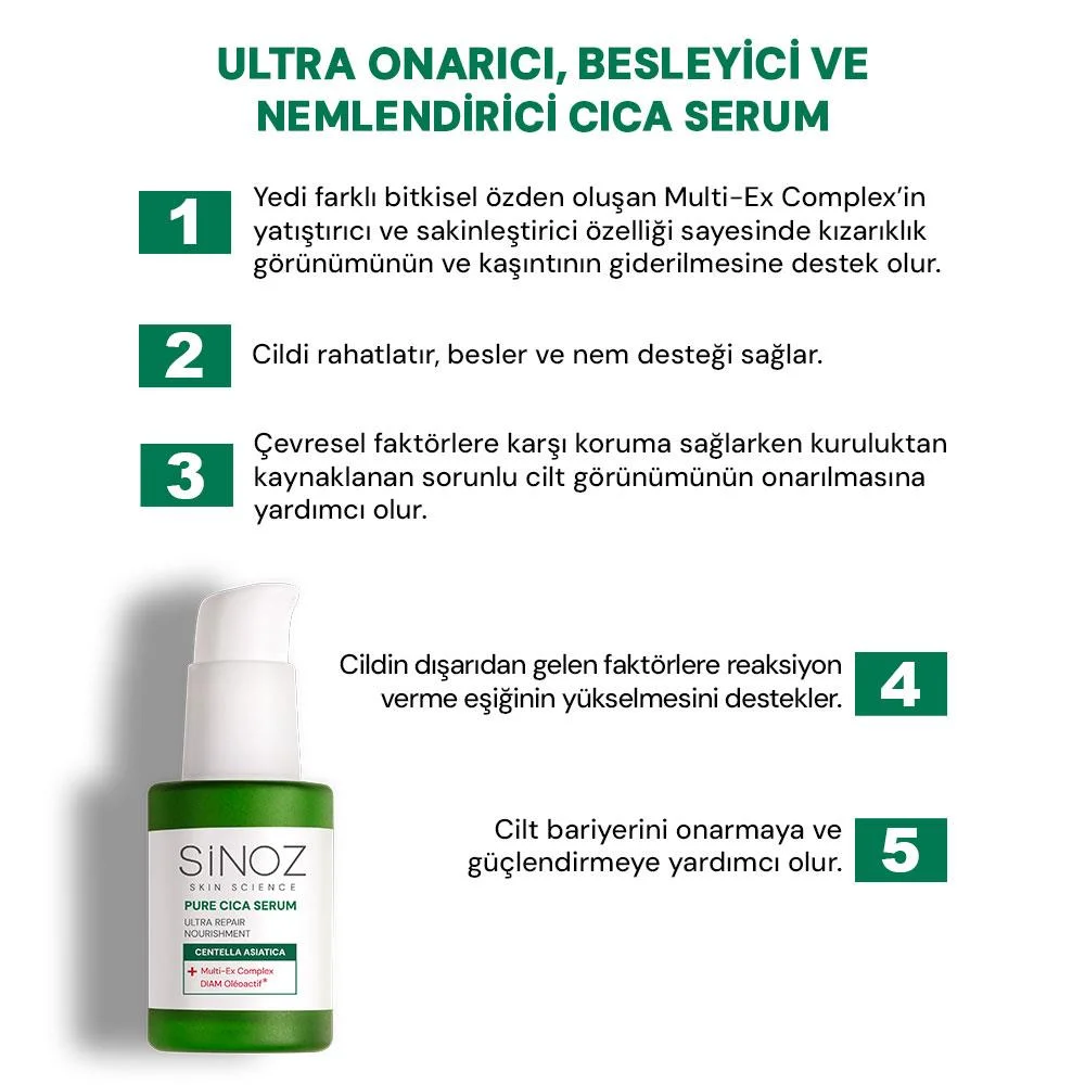 Sinoz Pure Cica Ultra Onarıcı ve Besleyici Bakım Serumu 30 ml
