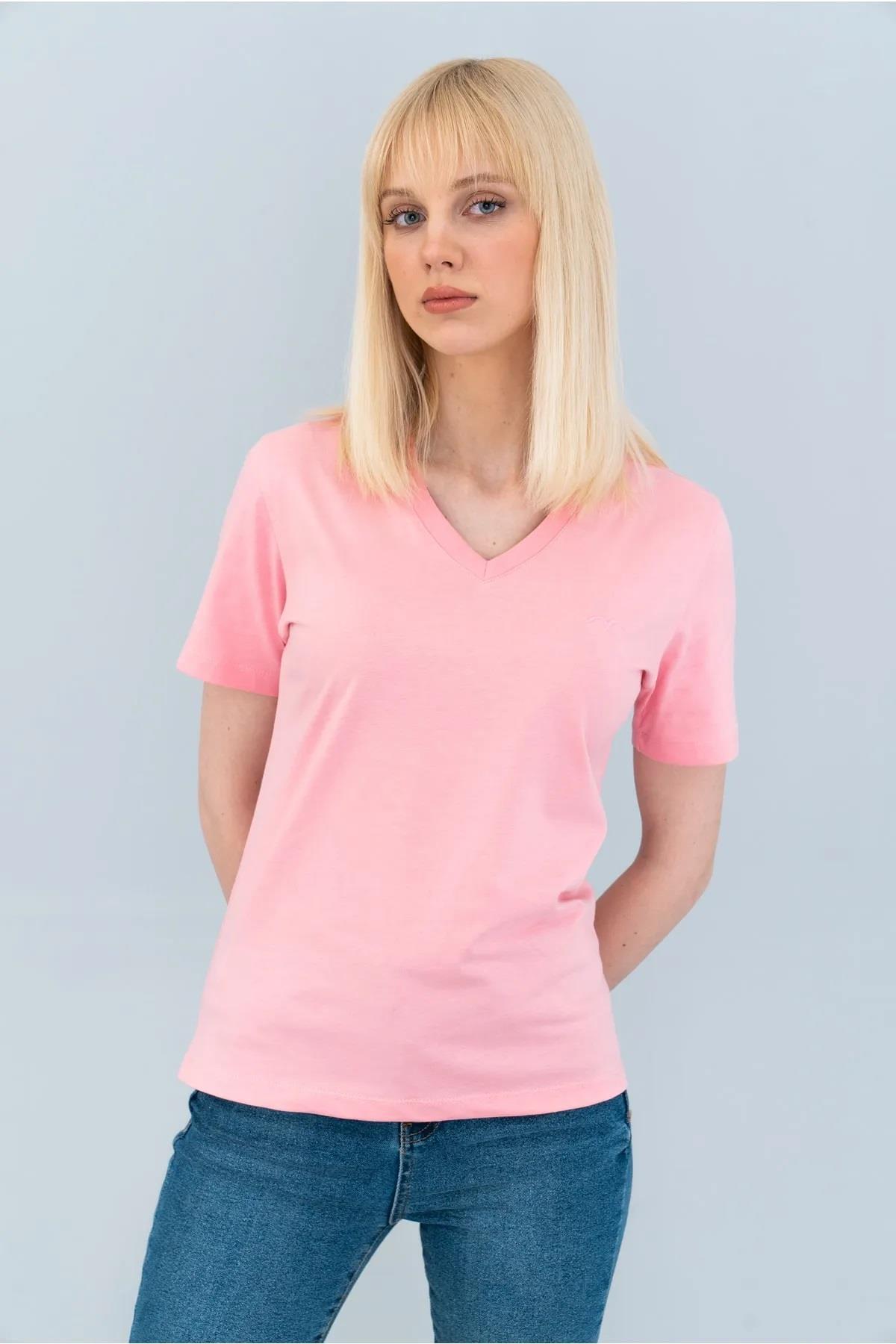 Kadın Pembe Basic T-shirt - L	