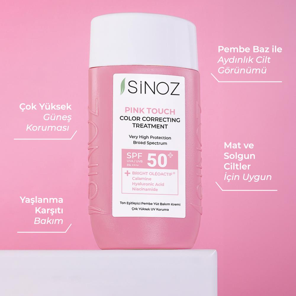 Sinoz Pink Touch Açık Tenlilere Özel Anında Ton Eşitleyici Yüz Bakım Kremi Spf50 - Mineral Güneş Filtresi