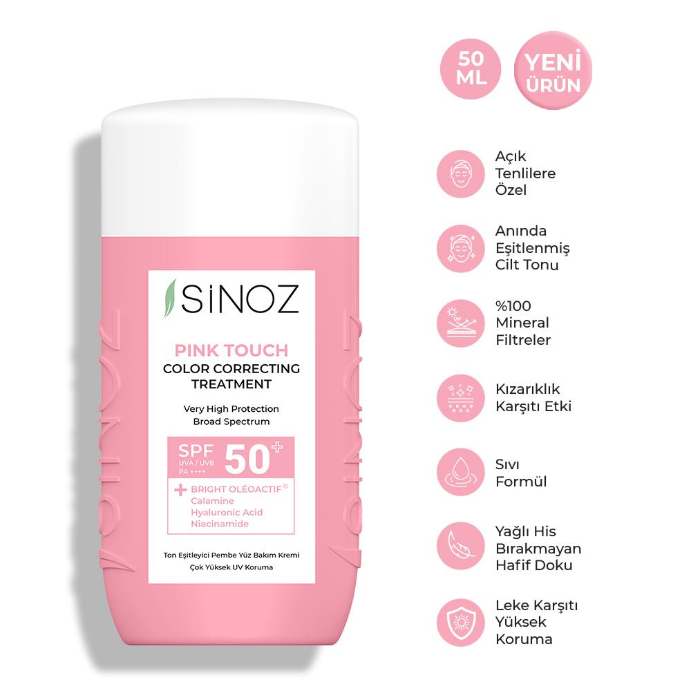 Sinoz Pink Touch Açık Tenlilere Özel Anında Ton Eşitleyici Yüz Bakım Kremi Spf50 - Mineral Güneş Filtresi