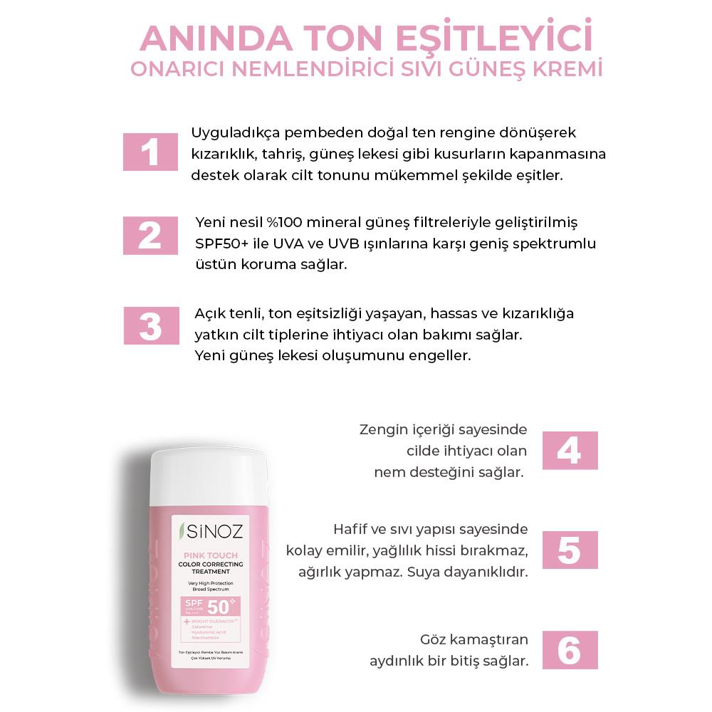 Sinoz Pink Touch Anında Ton Eşitleyici Pembe Yüz Bakım Kremi Spf50 - Mineral Güneş Filtreleri 50 ml