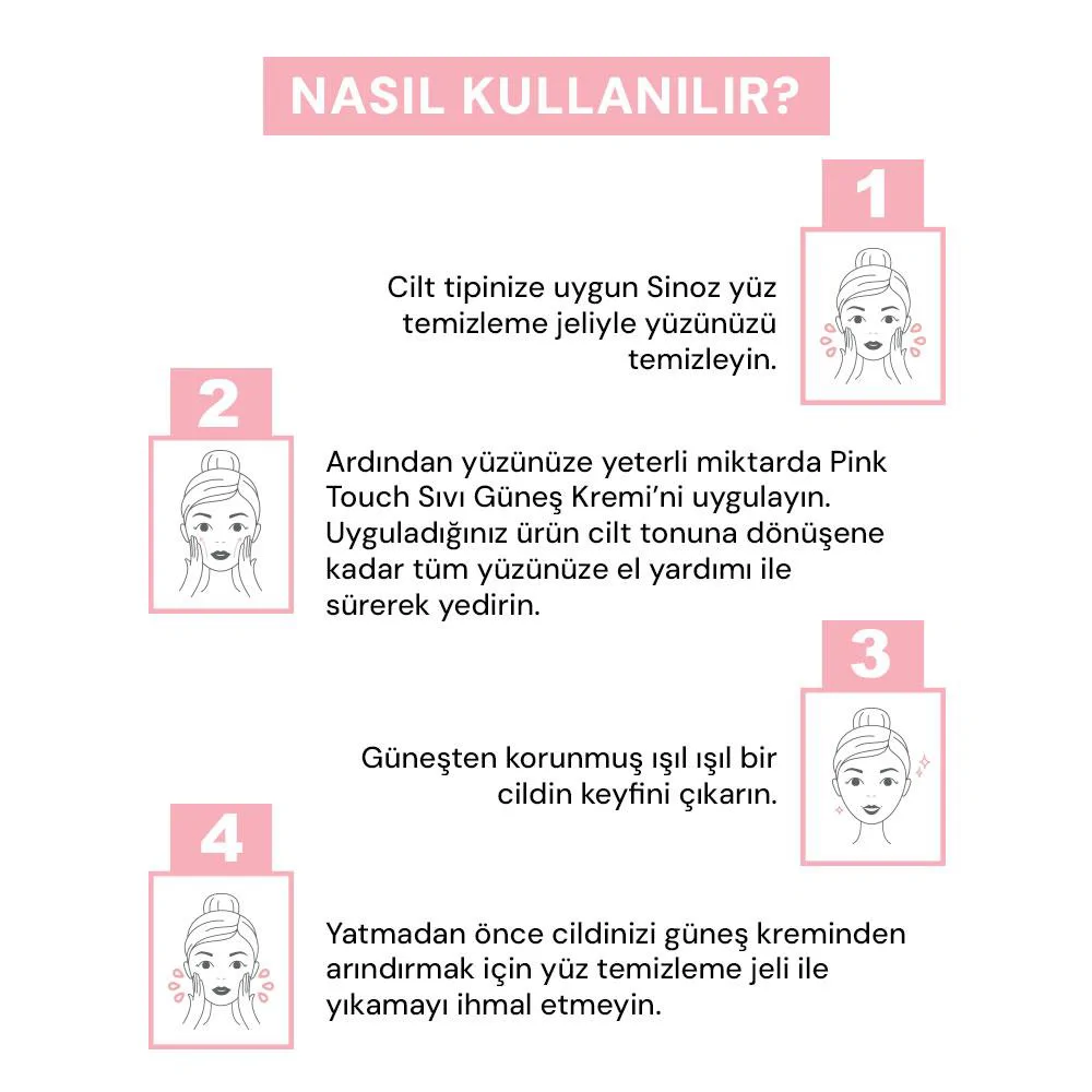 Sinoz Pink Touch Anında Ton Eşitleyici Sıvı Güneş Kremi SPF50+ Mineral Güneş Filtreleri 50 ml 