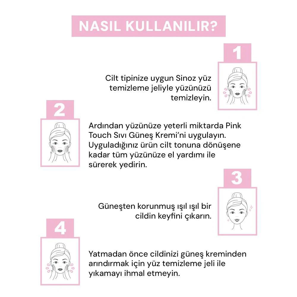 Sinoz Pink Touch Anında Ton Eşitleyici Sıvı Güneş Kremi SPF50+ Mineral Güneş Filtreleri 50 ml
