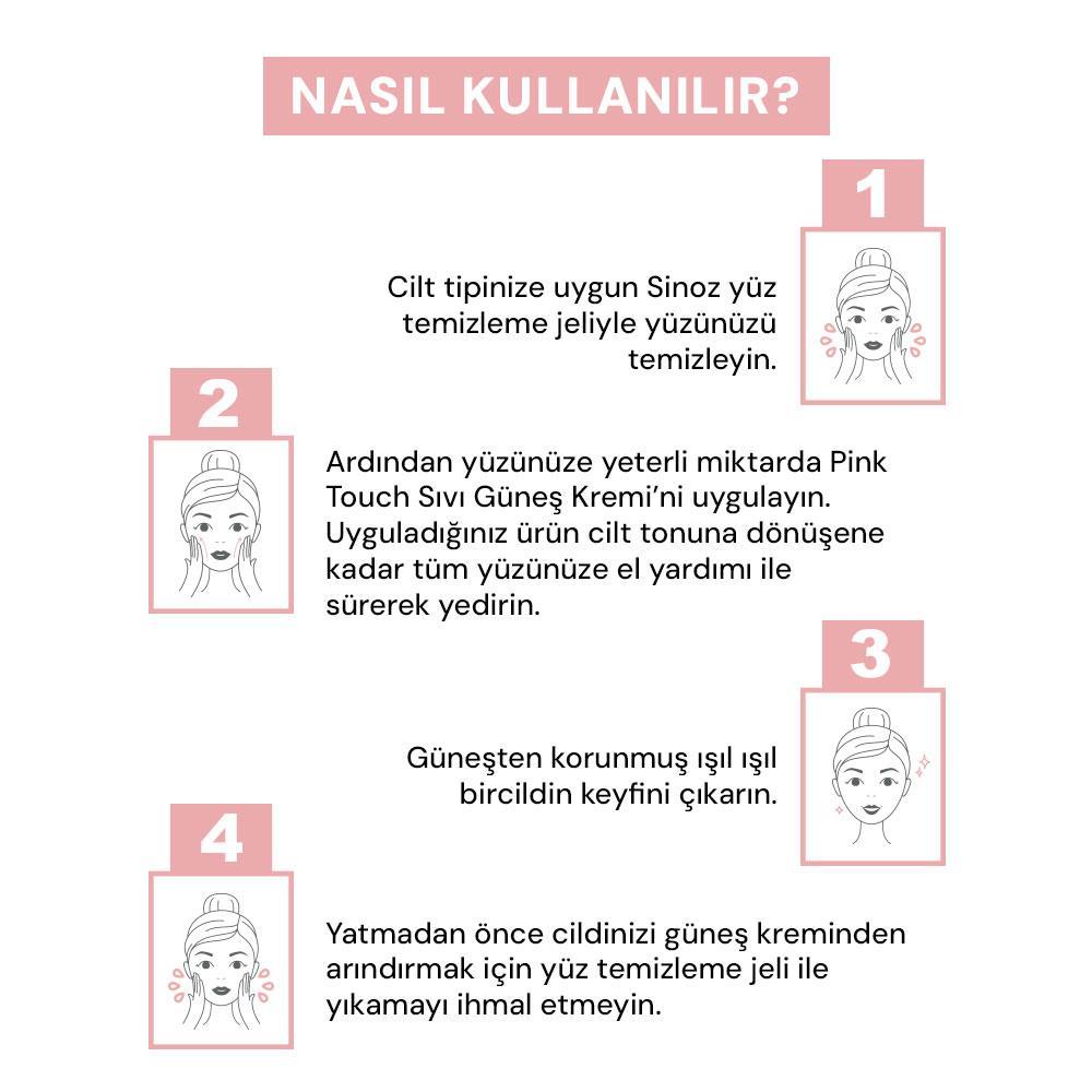 Sinoz Pink Touch Anında Ton Eşitleyici Sıvı Güneş Kremi SPF50+ Mineral Güneş Filtreleri 50 ml 