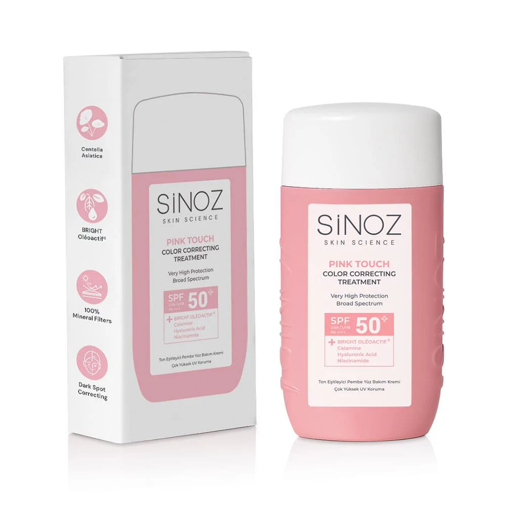 Sinoz Pink Touch Anında Ton Eşitleyici Sıvı Güneş Kremi SPF50+ Mineral Güneş Filtreleri 50 ml 
