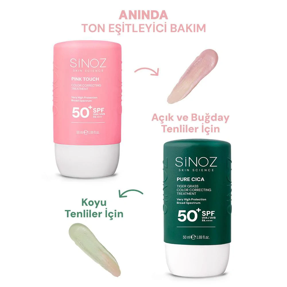Sinoz Pink Touch Anında Ton Eşitleyici Sıvı Güneş Kremi SPF50+ Mineral Güneş Filtreleri 50 ml 