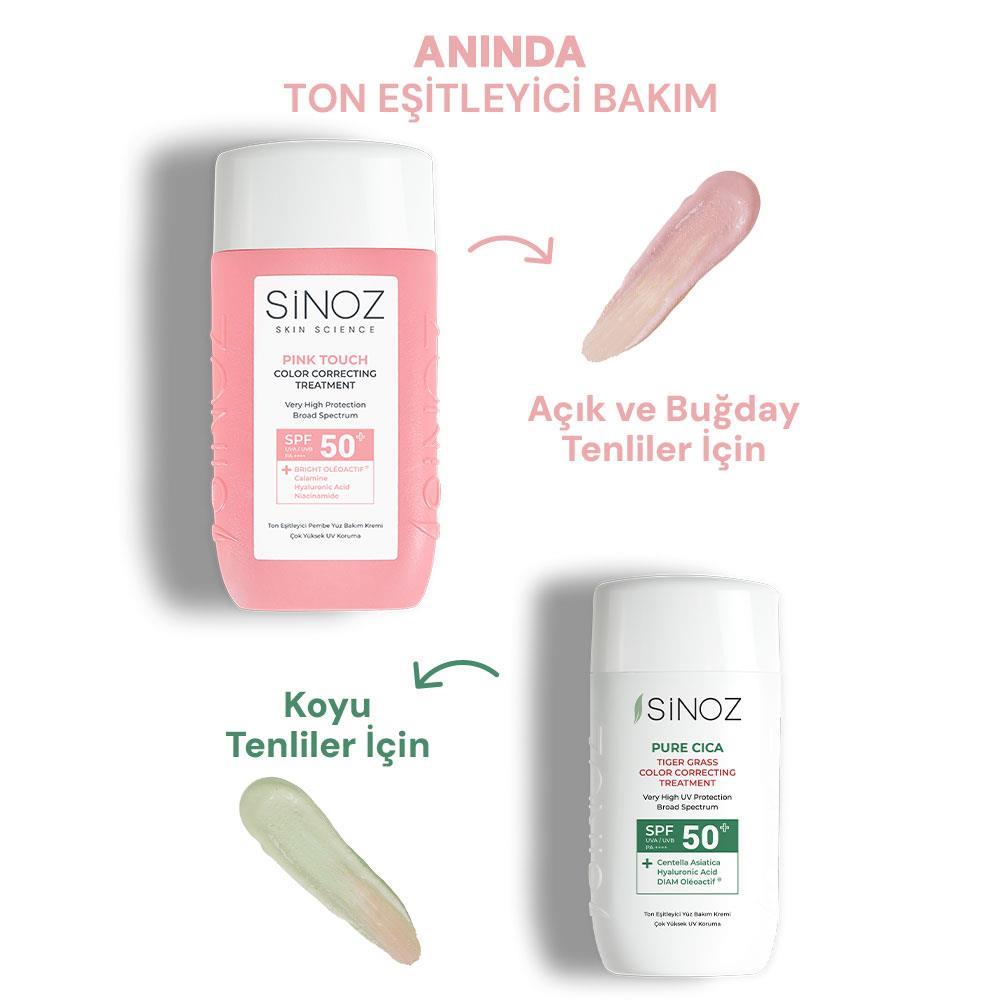 Sinoz Pink Touch Anında Ton Eşitleyici Sıvı Güneş Kremi SPF50+ Mineral Güneş Filtreleri 50 ml 