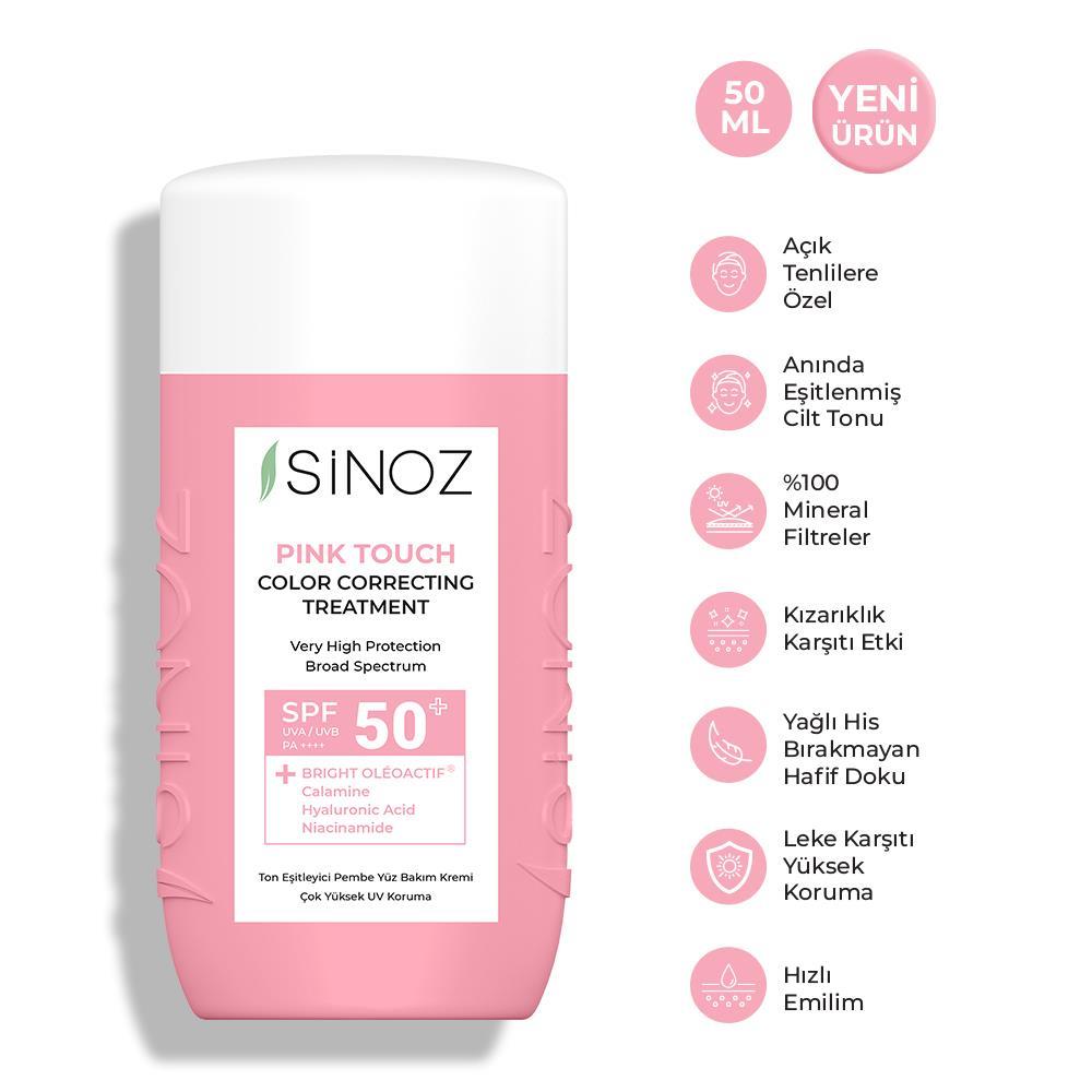 Sinoz Pink Touch Açık Tenlilere Özel Anında Ton Eşitleyici Yüz Bakım Kremi Spf50 - Mineral Güneş Filtresi