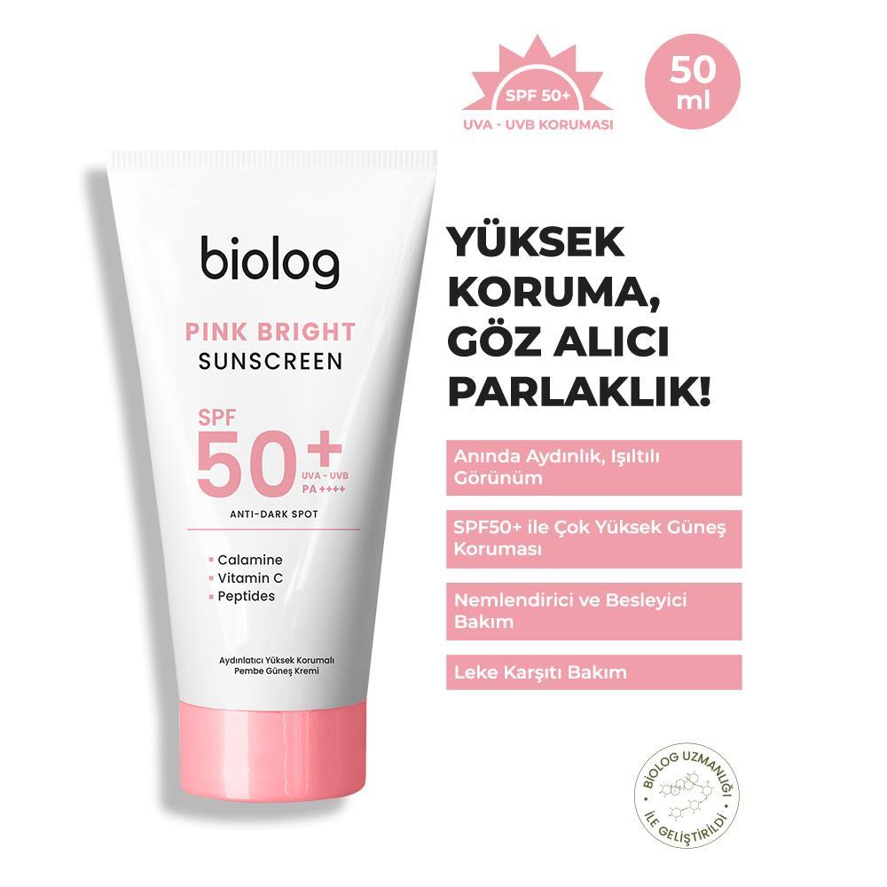 Biolog Pink Bright Yüksek Korumalı Pembe Güneş Kremi 50 ml.