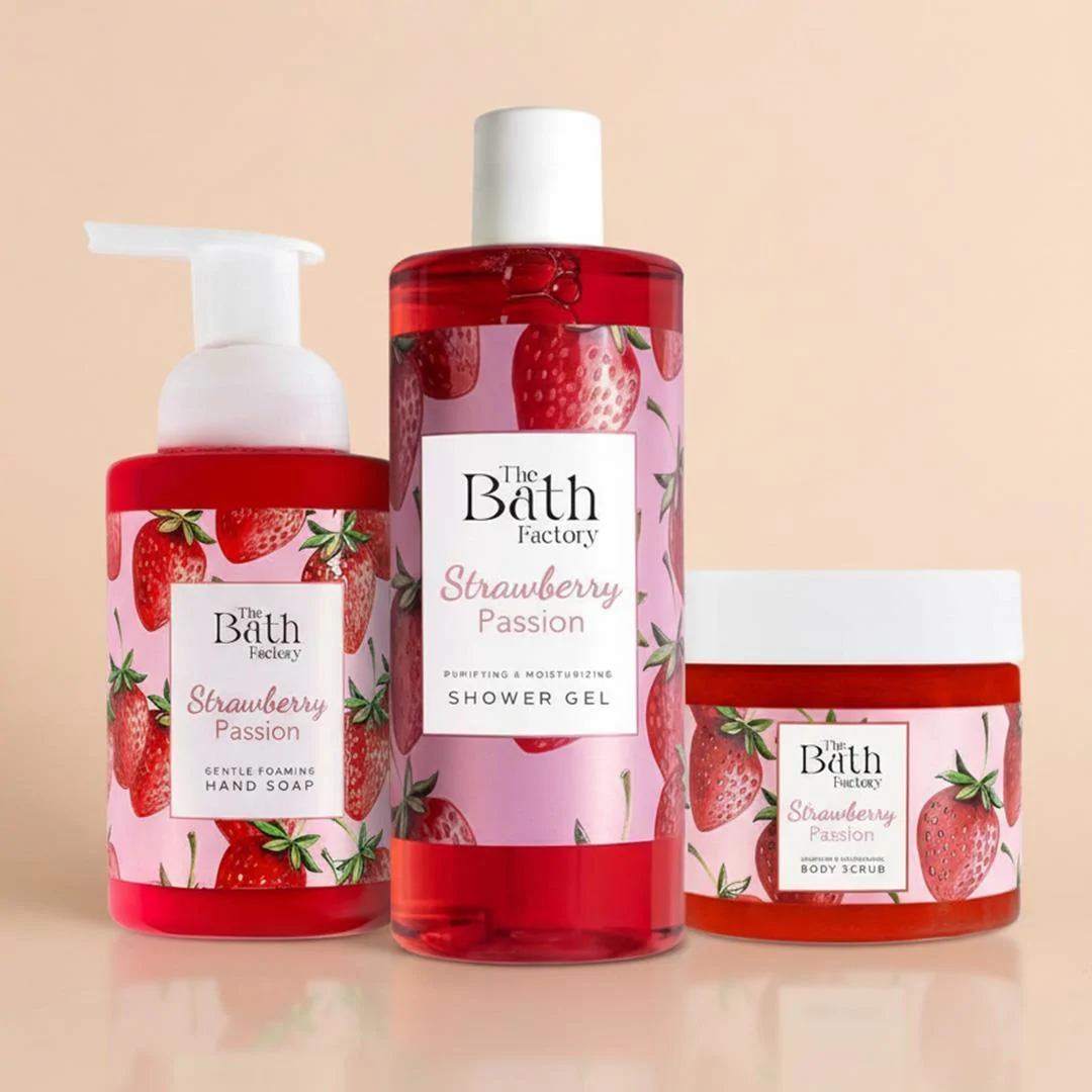 The Bath Factory Strawberry Passion Duş Jeli + Vücut Peelingi + Köpük Sabun