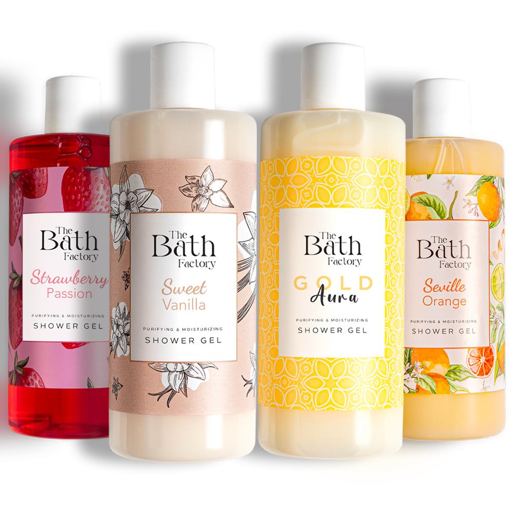 The Bath Factory Duş Jeli Seti (Gold Aura - Turunç - Vanilya - Çilek) (4 X 400 ML)