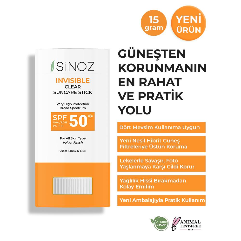 Sinoz SPF50+ Nemlendirici ve Yatıştırıcı Yüksek Korumalı Şeffaf Stick Güneş Kremi 15 gr