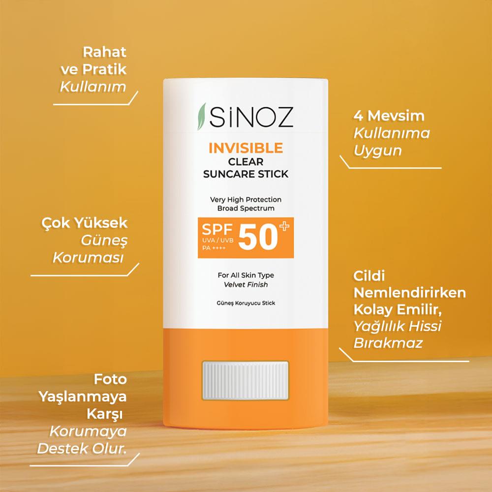 Sinoz SPF50+ Nemlendirici ve Yatıştırıcı Yüksek Korumalı Şeffaf Stick Güneş Kremi 15 gr