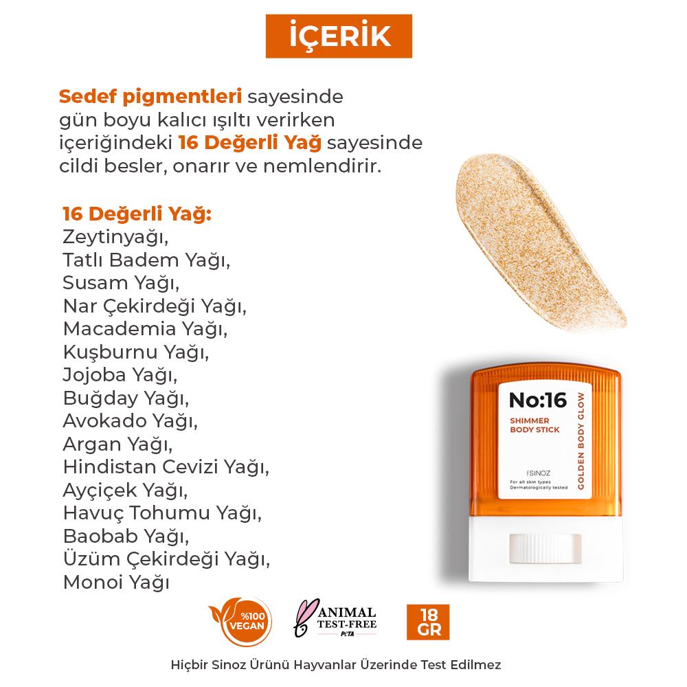 Sinoz No:16 Işıltılı Nemlendirici Stick Vücut Bakım Yağı 18 gr