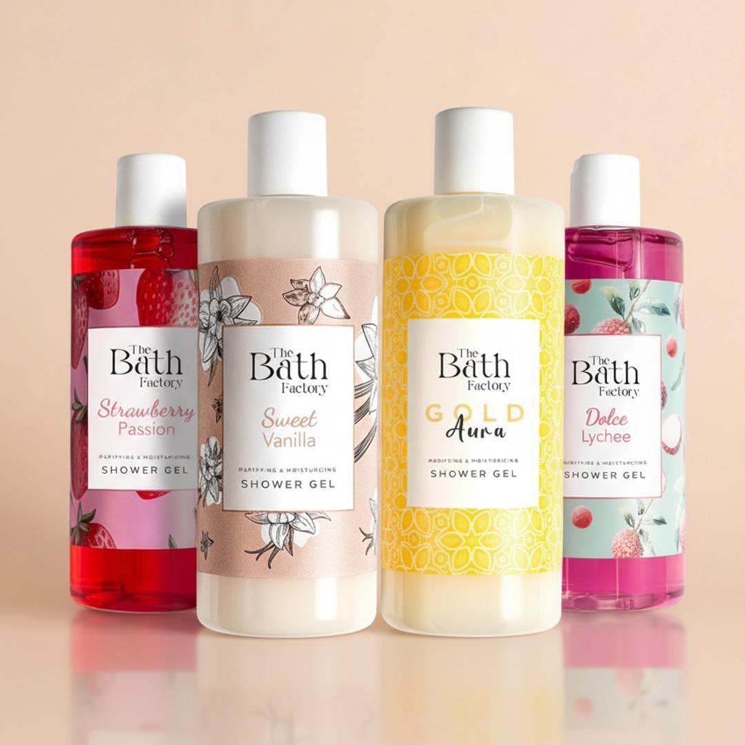 The Bath Factory Duş Jeli Seti (Vanilya - Gold Aura - Liçi - Çilek ) ( 4 X 400 ML)
