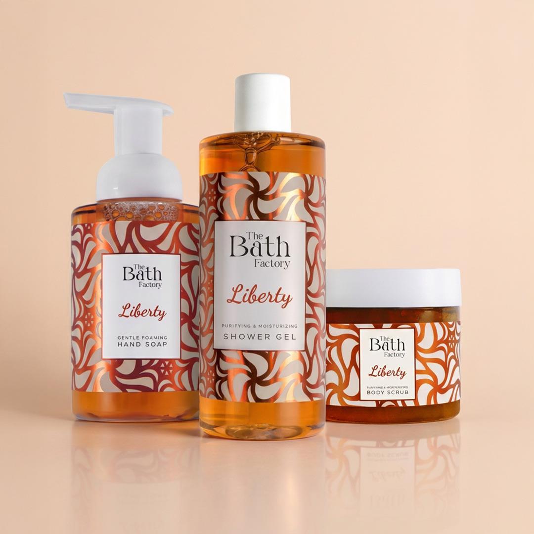 The Bath Factory Liberty Vücut Peelingi + Liberty Duş Jeli + Liberty Köpük Sabun