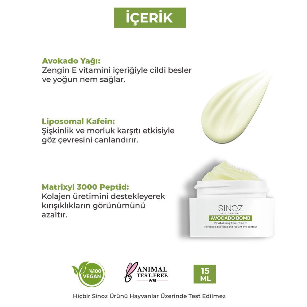 Sinoz Avokado Bomb Nemlendirici Canlandırıcı Kırışıklık Karşıtı Göz Çevresi Bakım Kremi 15 ml