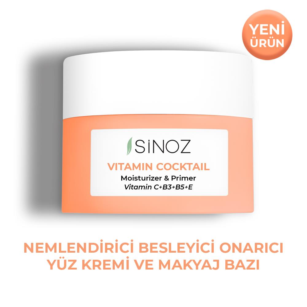 Sinoz Vitamin Kokteyl - Nemlendirici  Besleyici Onarıcı Yüz Kremi (Vitamin C + B3 + B5 + E) ve Makyaj Bazı