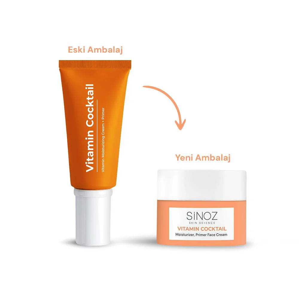 Sinoz Vitamin Kokteyl Nemlendirici Besleyici Onarıcı Yüz Kremi (Vitamin C+ B3 +B5 +E) ve Makyaj Bazı 50 ml