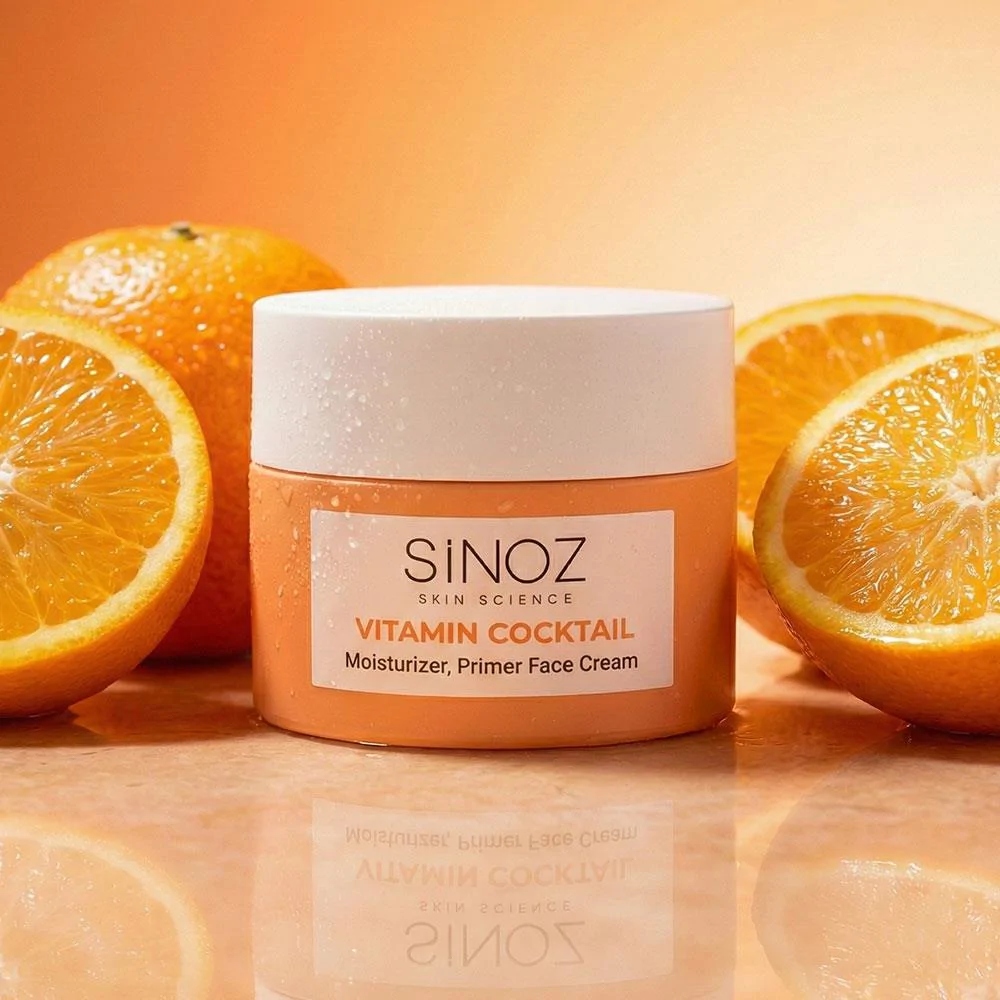 Sinoz Vitamin Kokteyl Nemlendirici Besleyici Onarıcı Yüz Kremi (Vitamin C+ B3 +B5 +E) ve Makyaj Bazı 50 ml