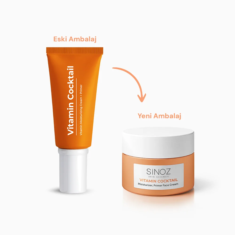 Sinoz Vitamin Kokteyl Nemlendirici Besleyici Onarıcı Yüz Kremi (Vitamin C+ B3 +B5 +E) ve Makyaj Bazı 50 ml