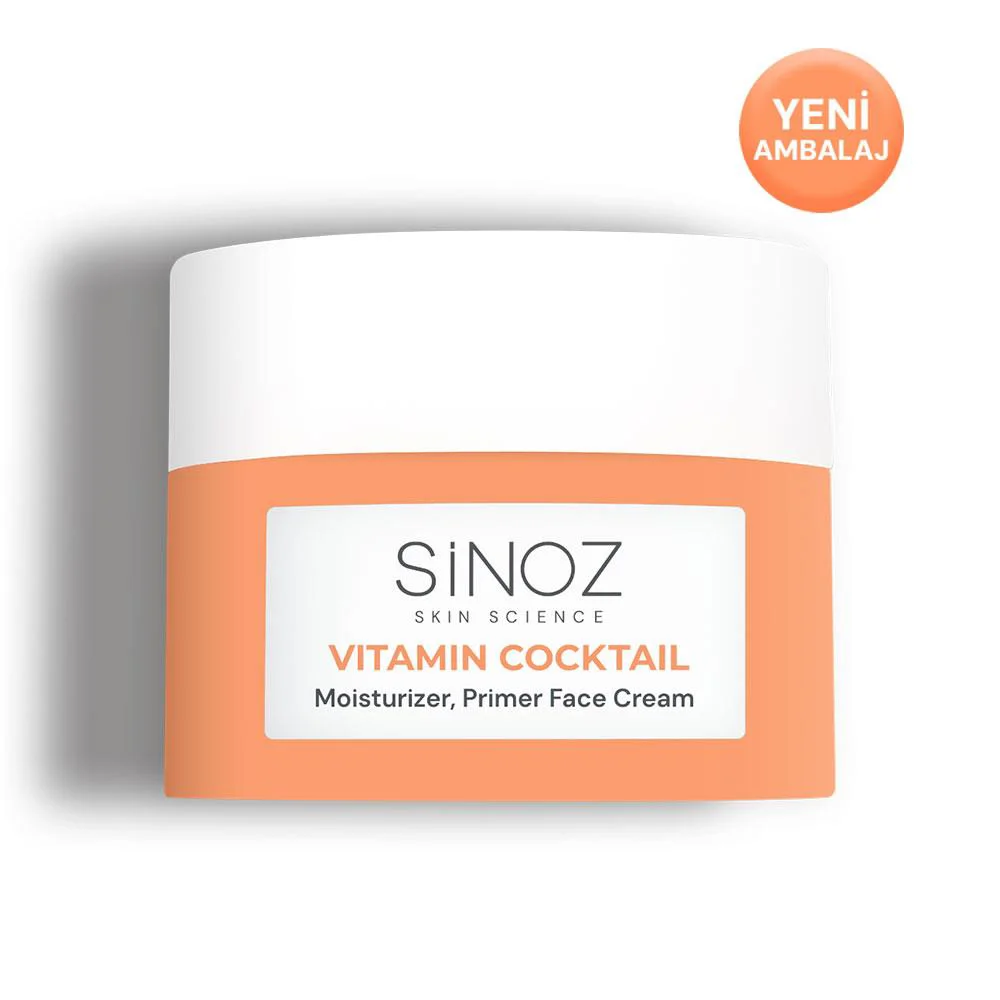 Sinoz Vitamin Kokteyl Nemlendirici Besleyici Onarıcı Yüz Kremi (Vitamin C+ B3 +B5 +E) ve Makyaj Bazı 50 ml