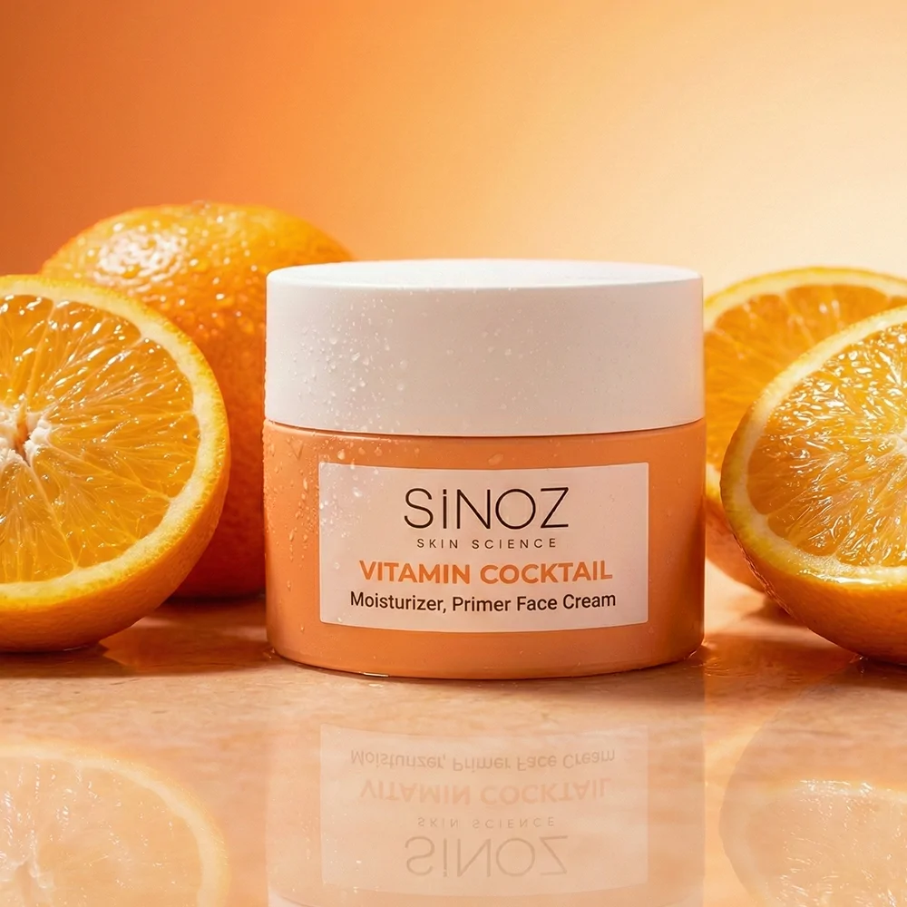 Sinoz Vitamin Kokteyl Nemlendirici Besleyici Onarıcı Yüz Kremi (Vitamin C+ B3 +B5 +E) ve Makyaj Bazı 50 ml