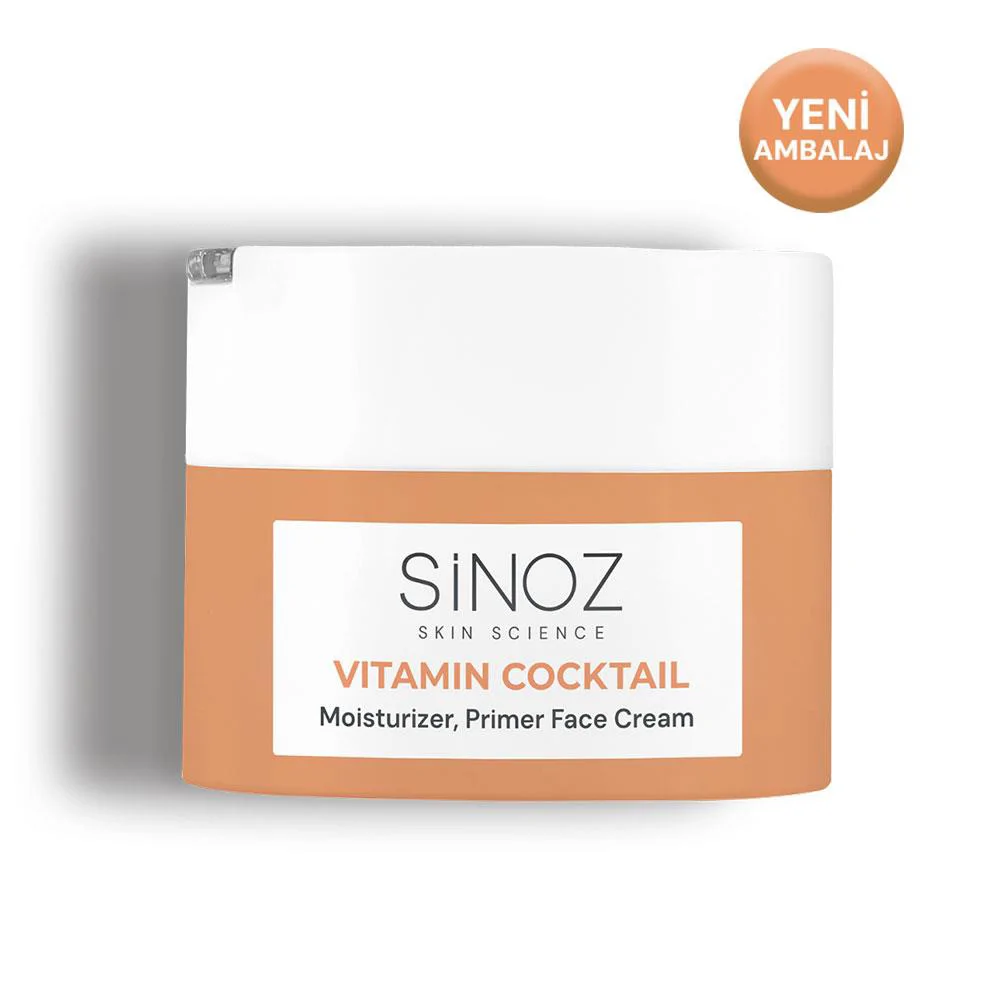 Sinoz Vitamin Kokteyl Nemlendirici Besleyici Onarıcı Yüz Kremi (Vitamin C+ B3 +B5 +E) ve Makyaj Bazı 50 ml