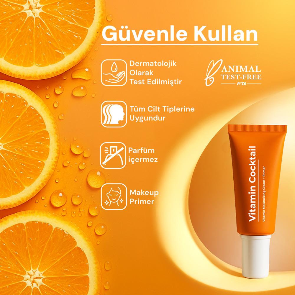 Sinoz Vitamin Kokteyl Nemlendirici Besleyici Onarıcı Yüz Kremi (Vitamin C+ B3 +B5 +E) ve Makyaj Bazı 50 ml