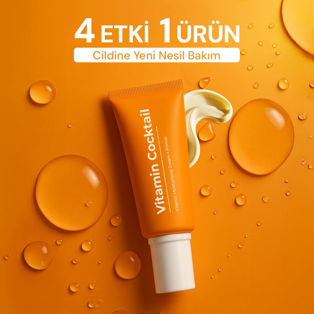 Sinoz Vitamin Kokteyl Nemlendirici Besleyici Onarıcı Yüz Kremi (Vitamin C+ B3 +B5 +E) ve Makyaj Bazı 50 ml