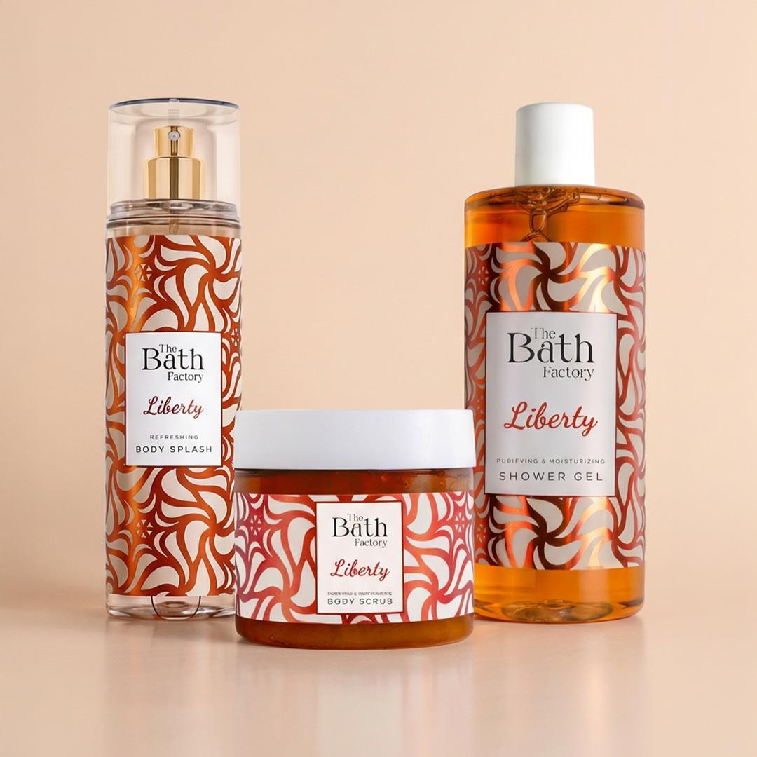 The Bath Factory Liberty Duş Jeli + Liberty Vücut Peelingi + Liberty Vücut Spreyi