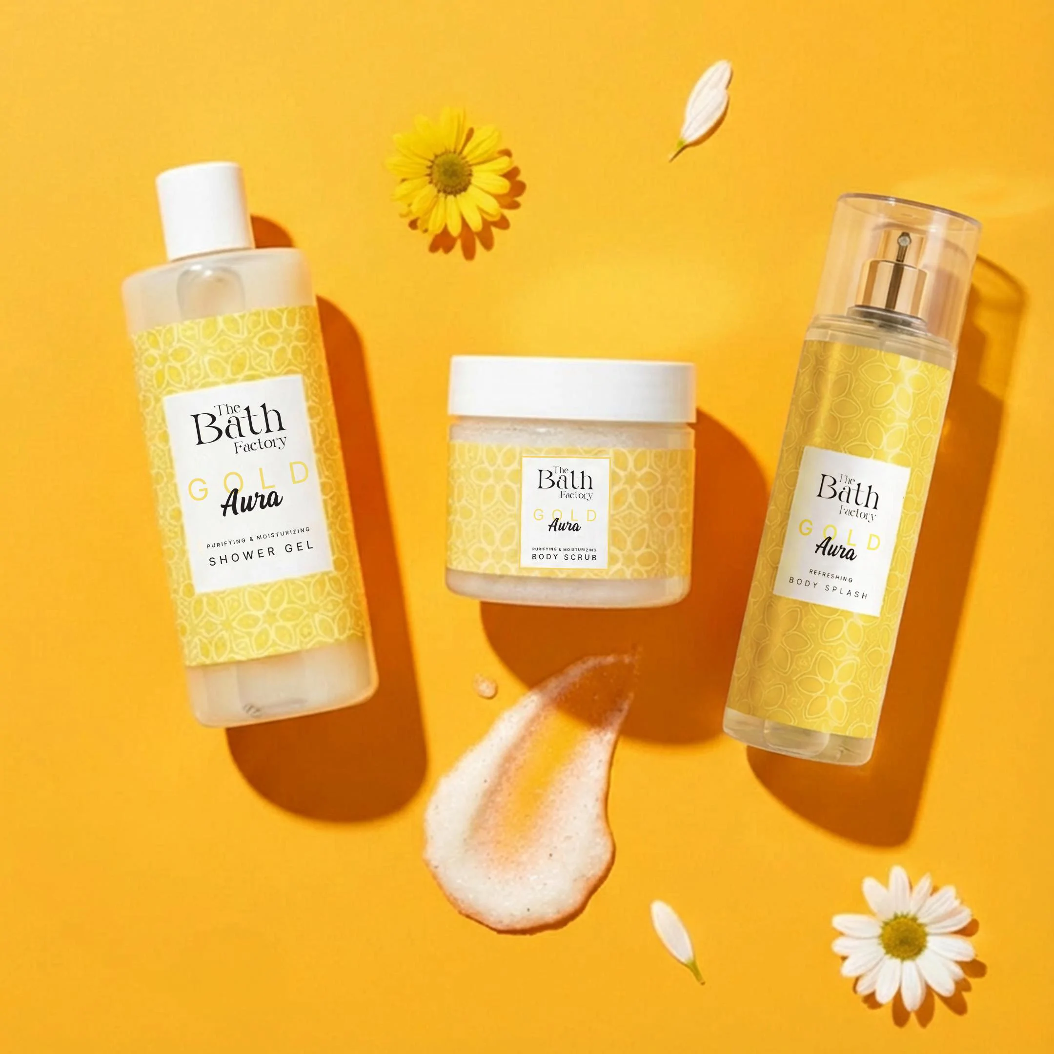 The Bath Factory Gold Aura Duş Jeli + Vücut Peelingi + Vücut Spreyi