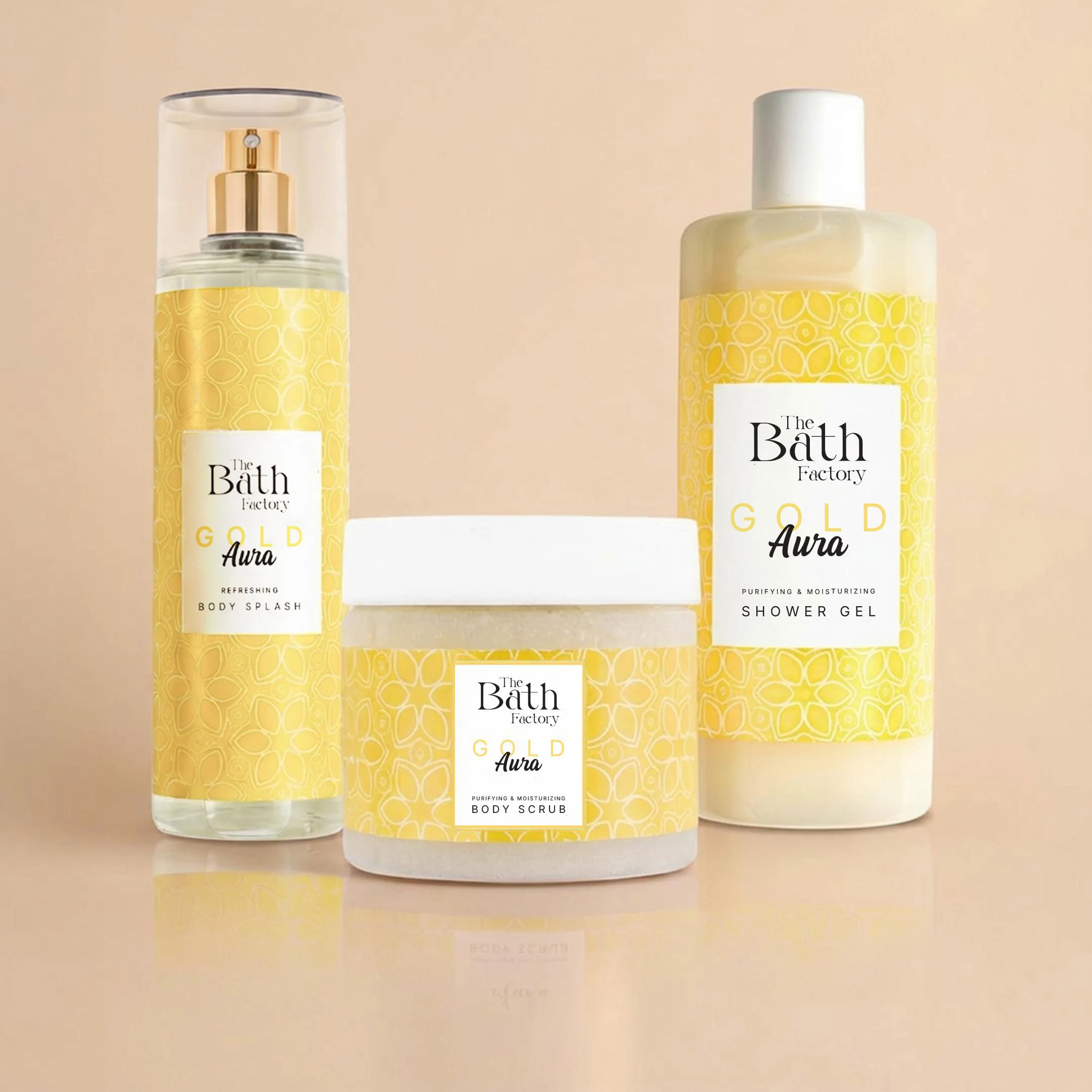 The Bath Factory Gold Aura Duş Jeli + Vücut Peelingi + Vücut Spreyi