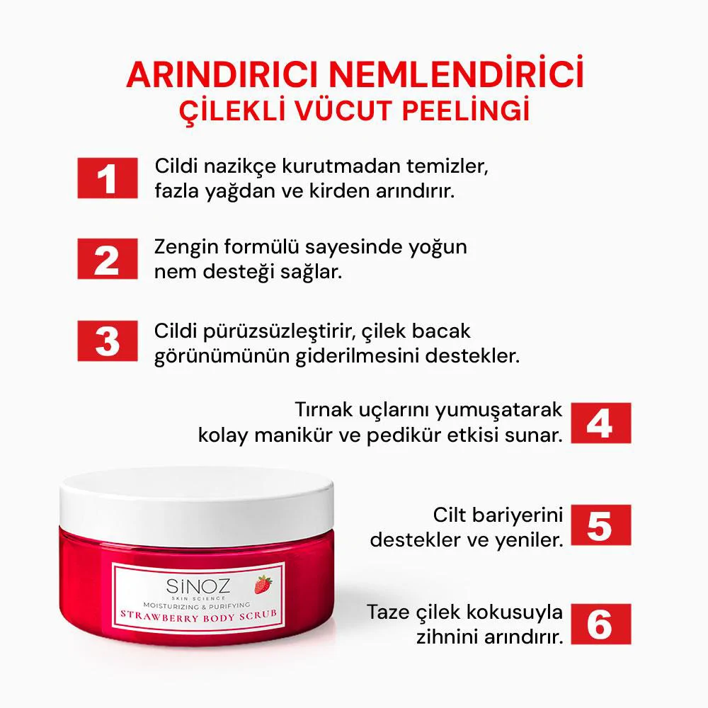 Sinoz Body Scrub Besleyici Arındırıcı Nemlendirici Çilekli Vücut Peelingi 300 gr