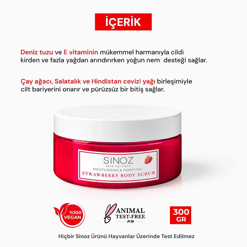 Sinoz Body Scrub Besleyici Arındırıcı Nemlendirici Çilekli Vücut Peelingi 300 gr