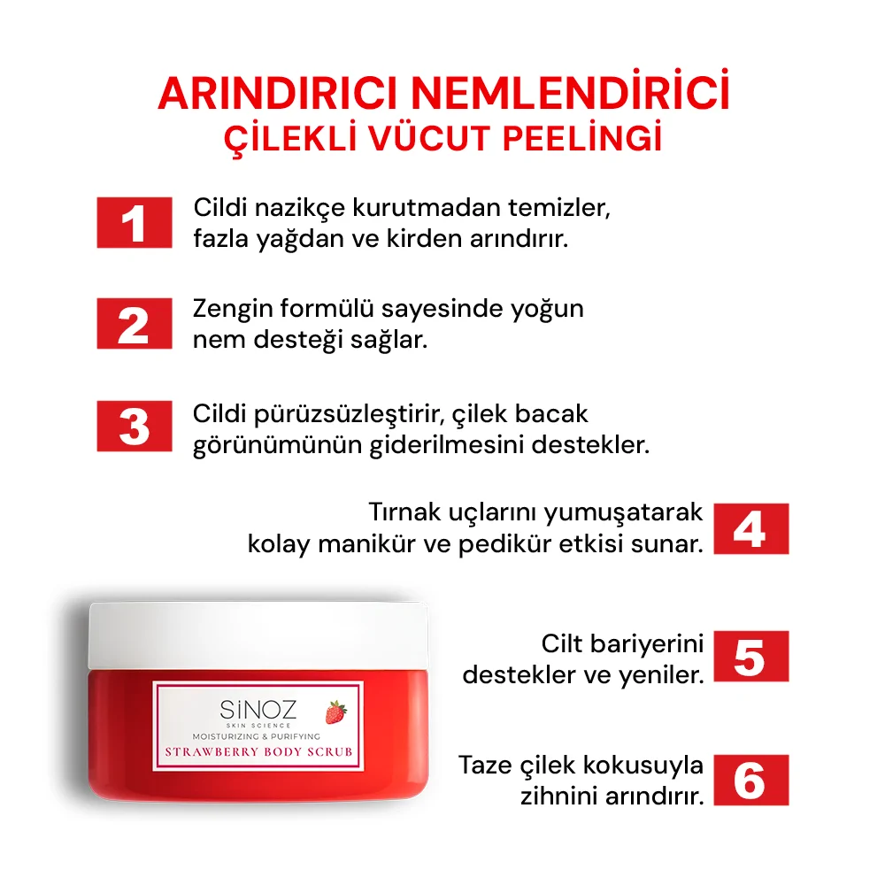 Sinoz Body Scrub Besleyici Arındırıcı Nemlendirici Çilekli Vücut Peelingi 300 gr