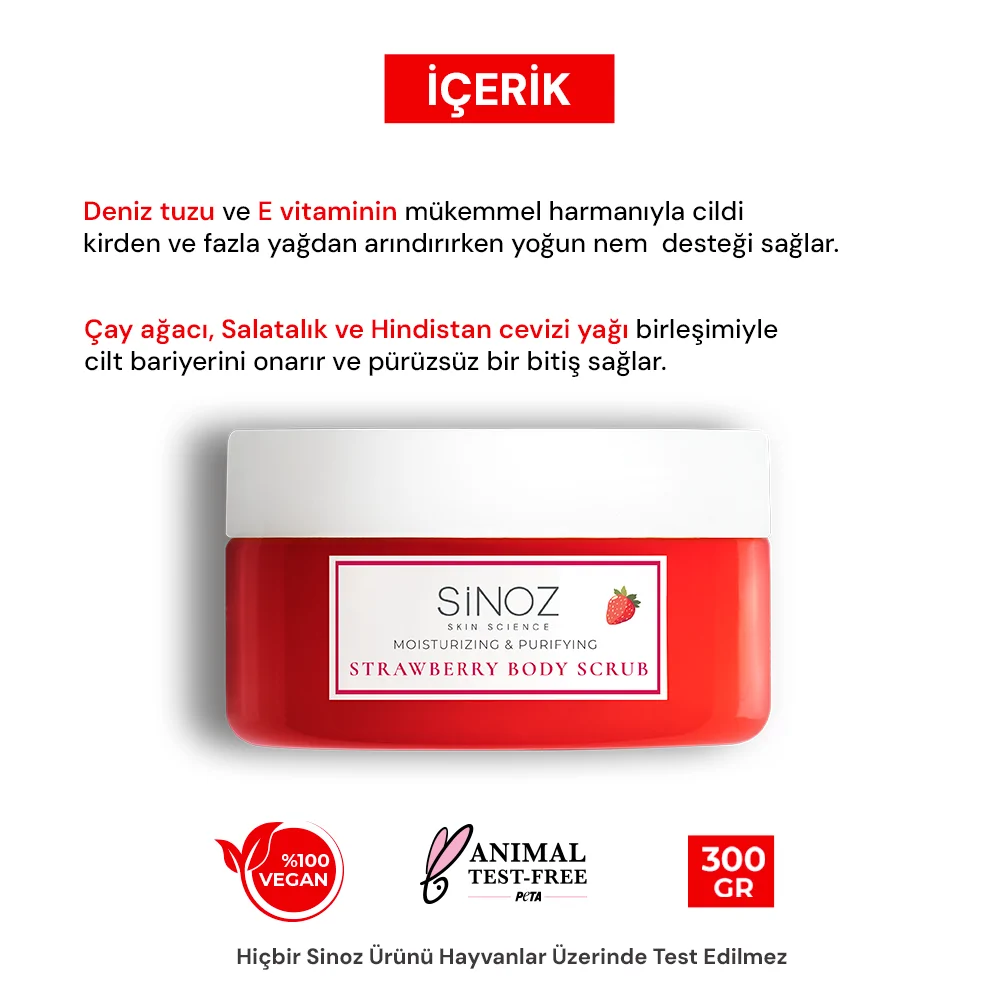 Sinoz Body Scrub Besleyici Arındırıcı Nemlendirici Çilekli Vücut Peelingi 300 gr