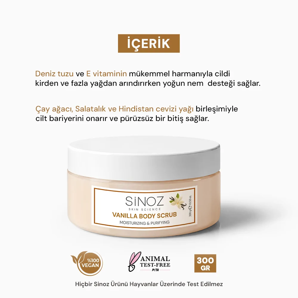 Sinoz Vanilyalı Arındırıcı ve Nemlendirici Vücut Peelingi 300 gr