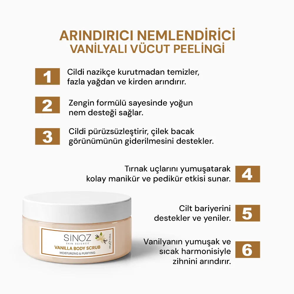 Sinoz Vanilyalı Arındırıcı ve Nemlendirici Vücut Peelingi 300 gr