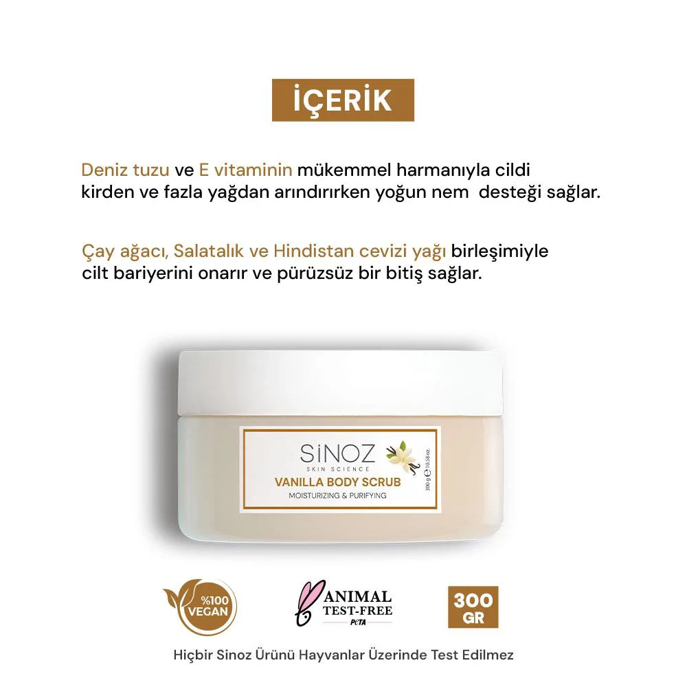 Sinoz Vanilyalı Arındırıcı ve Nemlendirici Vücut Peelingi 300 gr