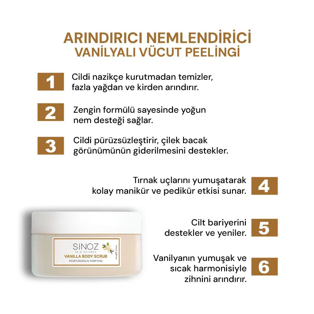 Sinoz Vanilyalı Arındırıcı ve Nemlendirici Vücut Peelingi 300 gr